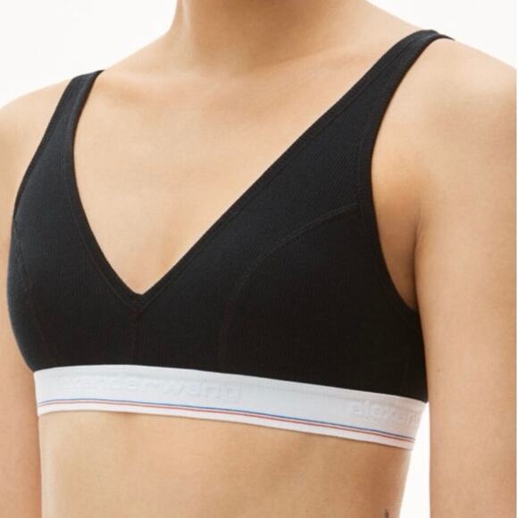3 pk Alexander Wang bralette triangle ribbed jersey V neck monogram band S small - Picture 13 of 13